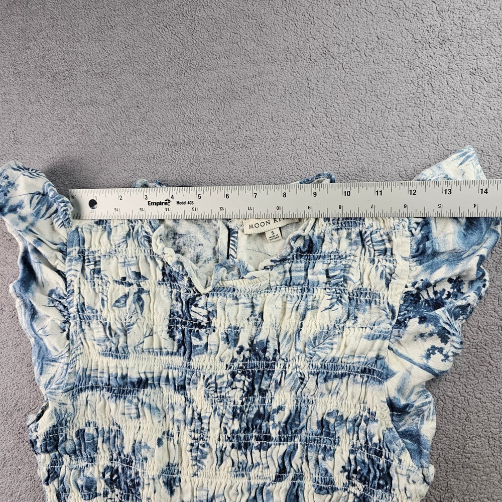 Moon River Maxi Dress Women's S Blue White Smocked Linen Blend Flutter Sleeve - Picture 5 of 12